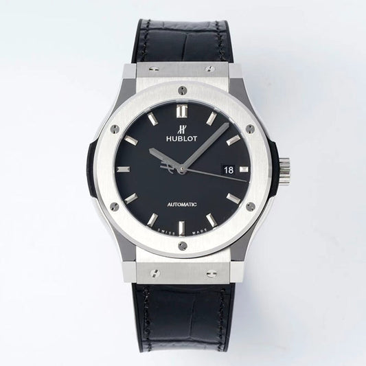 HBT Black - Silver 904L Steel - Black Leather - Automatic - 42mm