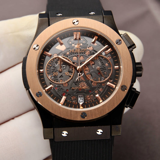 HBT Rosegold - Hollow 904L Steel - Black Rubber - Quartz - 42mm