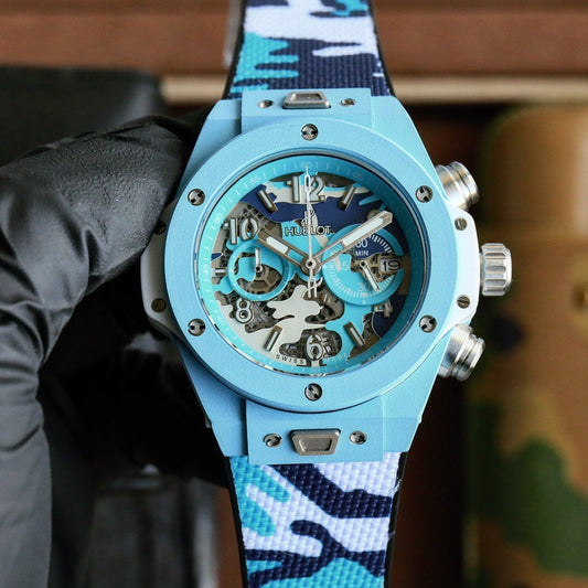 HBT Chronograph - Baby Blue Carbon Fiber - Camouflage Rubber - Quartz - 45mm