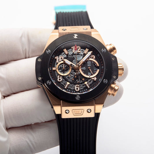 HBT - Chronograph - Black 316 Steel - Black Rubber - Quartz - 45mm
